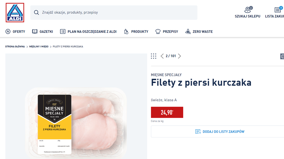 Куряче філе в польському супермаркеті коштує 25 злотих. Це 199 гривень. В той час у Бердянськ воно коштує 270 грн.
