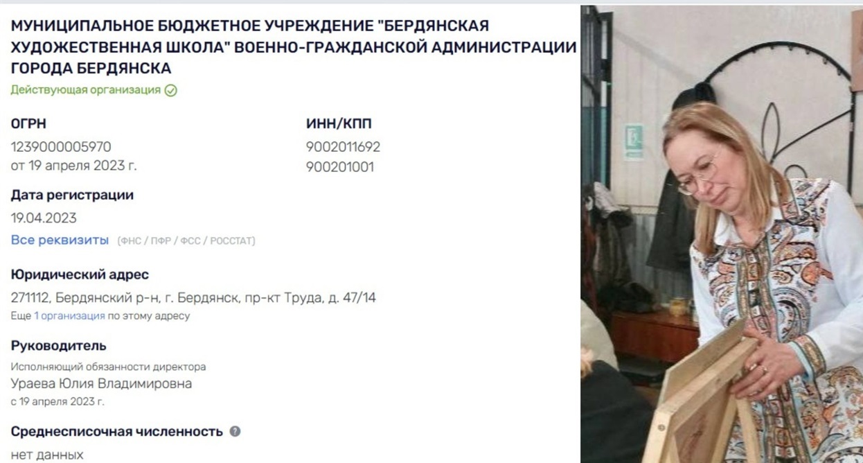 За даними російського реєстру, Художньою школою в якості в.о. директора керує Юлія Ураєва