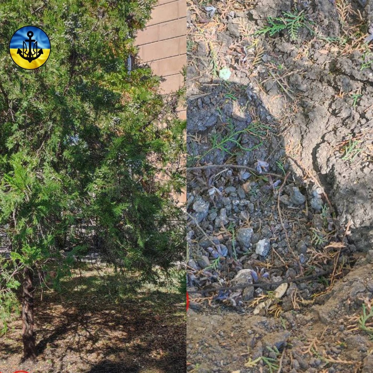 Воронка після вибуху біля будівлі виконкому